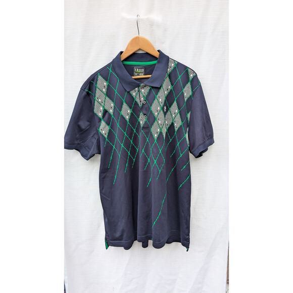 Izod Golf Mens Navy Argyle Collated Diamond Polo Sz XLT Athletic Logo Pickleball - Picture 1 of 6